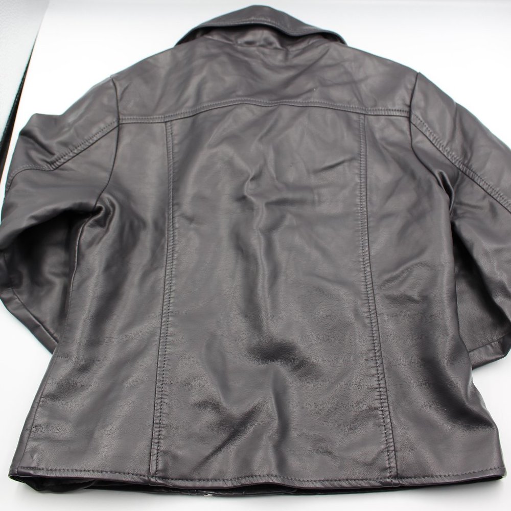C&C California Dark Grey Embroidered Faux Leather Girls Biker Jacket Size 12 - Picture 6 of 11